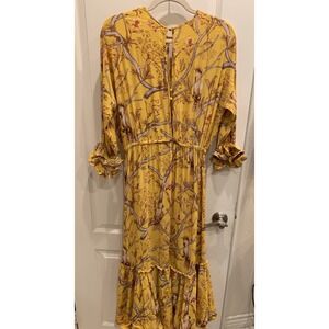 Johanna Ortiz x H&M Dress Womens Sz Small Yellow Floral Bird Cockatoo Crepe Maxi